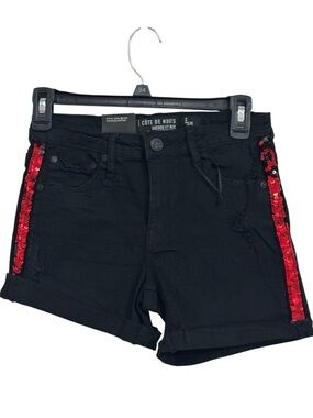 Cote De Nuits Guerre Et Paix Haute Couture Black Sequin Tape Jean Shorts sz 5/6